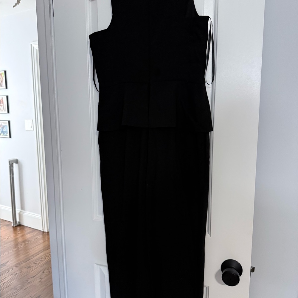 BCBGMaxAzria Black Textured Peplum Jumpsuit